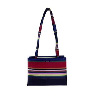 Kate Spade Women’s Blue Striped Canvas Snap Closure Double Strap Tote Bag